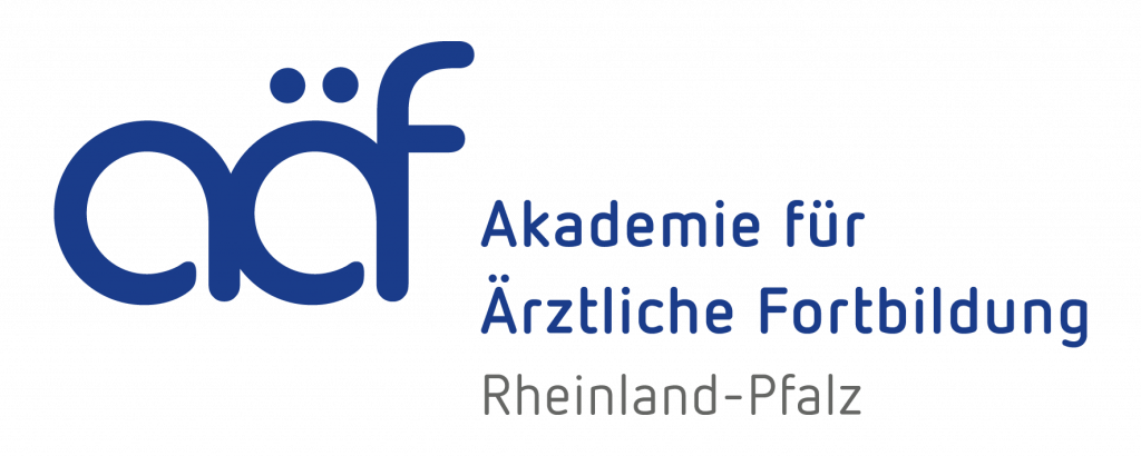 Logo der Akademie für Ärztliche Fortbildung Rheinland-Pfalz mit den blauen Buchstaben 'aäf' und dem Schriftzug 'Akademie für Ärztliche Fortbildung Rheinland-Pfalz' rechts daneben.