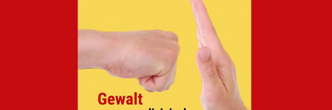 Titelblatt des Ärzteblatts Rheinland-Pfalz 05/25 mit dem Thema Gewalt gegen medizinisches Personal, dargestellt durch eine geballte Faust und eine abwehrende Hand vor gelbem Hintergrund
